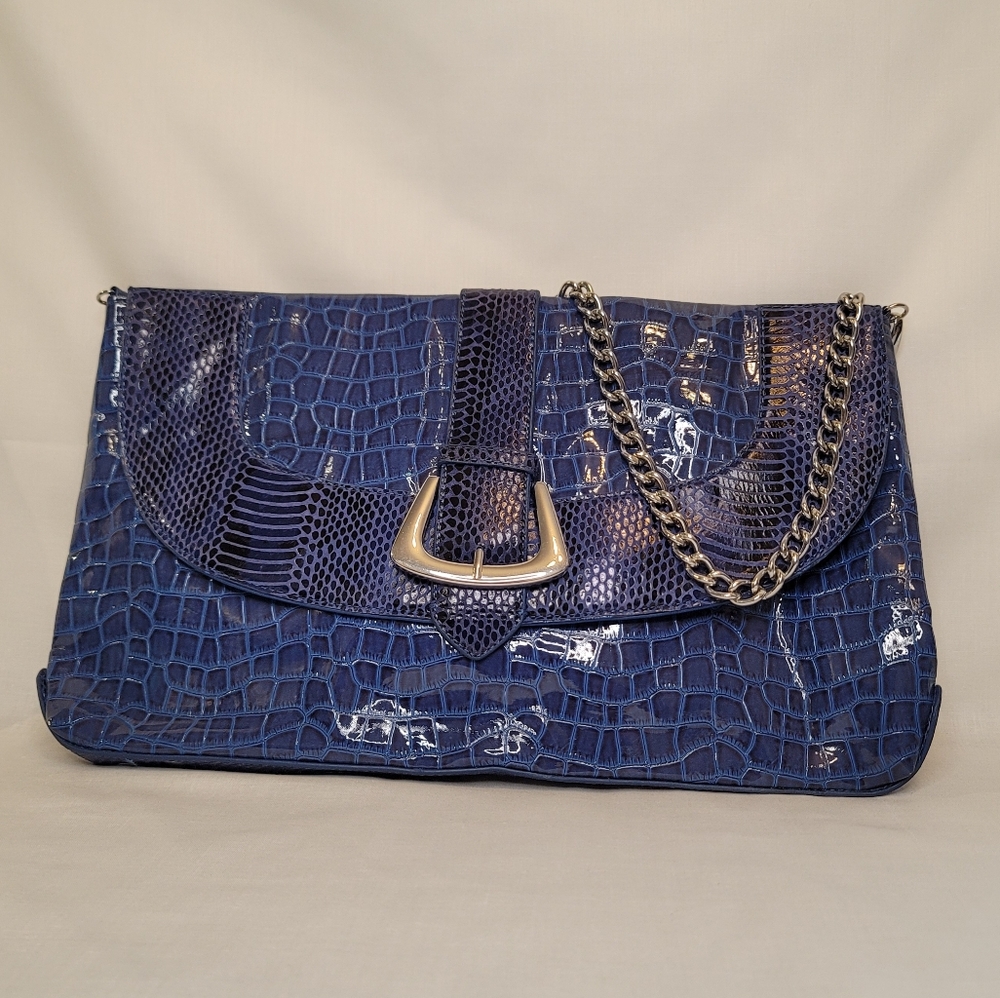 White house black market blue croc clutch